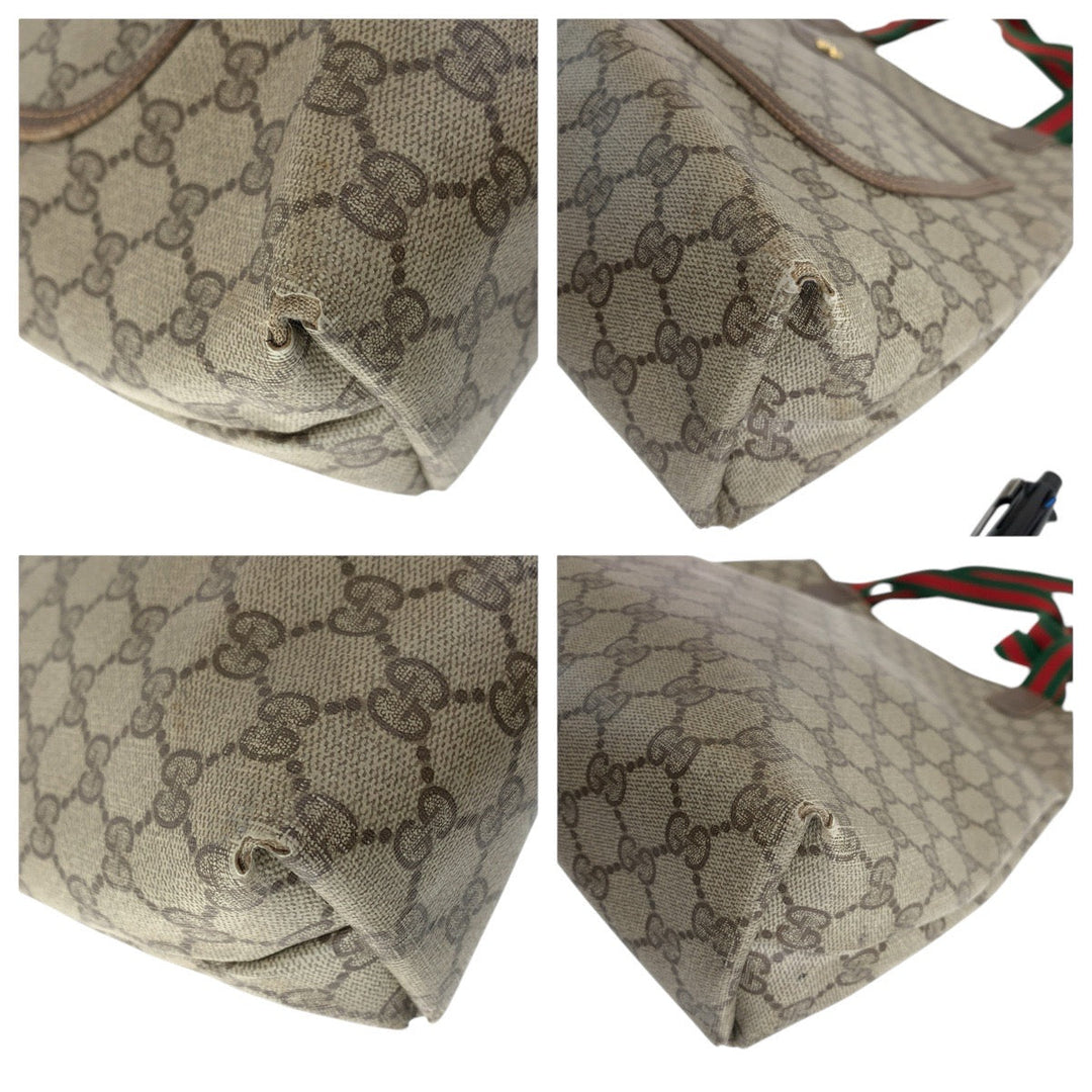 GUCCI Tote Bag 89 02 003 GG Supreme canvas, leather Brown Tote Bag Shoulder Bag Old Gucci Shelly Line Interlocking Women Used Authentic
