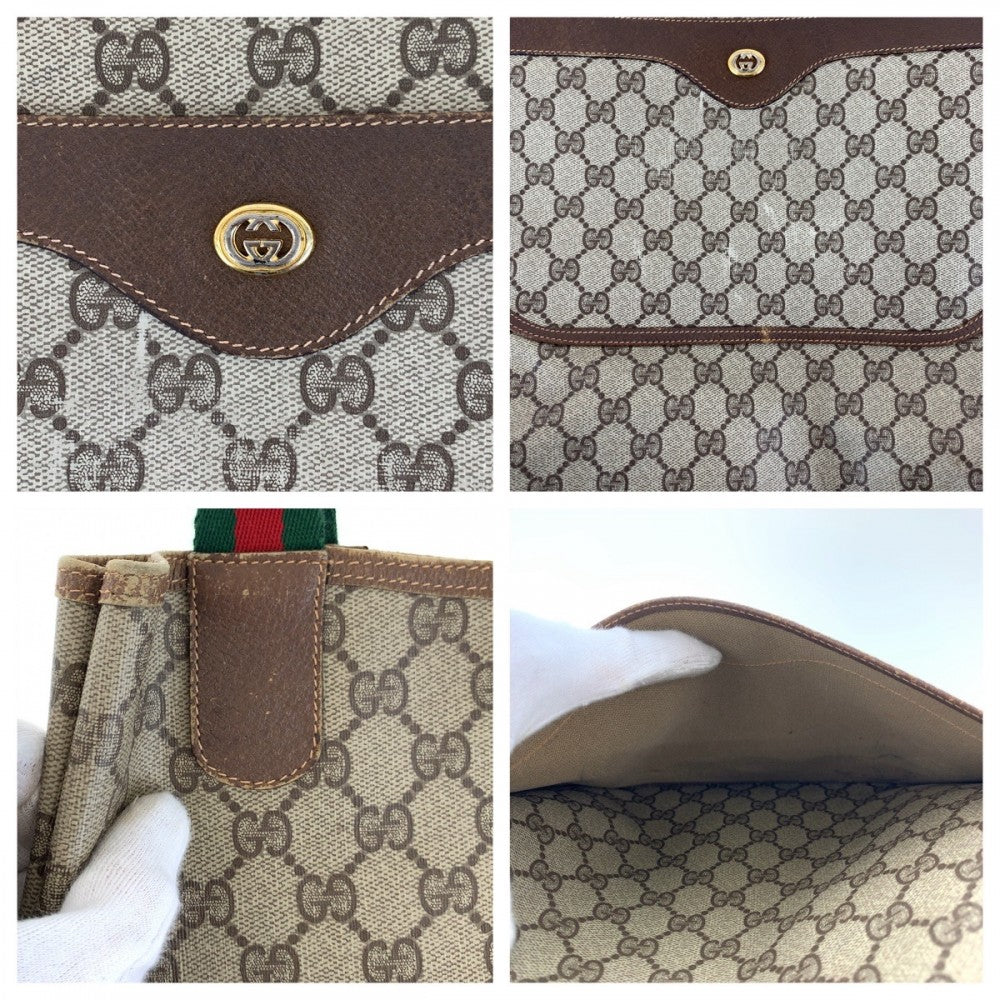 GUCCI Tote Bag 89 02 003 GG Supreme canvas, leather Brown Tote Bag Shoulder Bag Old Gucci Shelly Line Interlocking Women Used Authentic