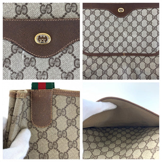 GUCCI Tote Bag 89 02 003 GG Supreme canvas, leather Brown Tote Bag Shoulder Bag Old Gucci Shelly Line Interlocking Women Used Authentic