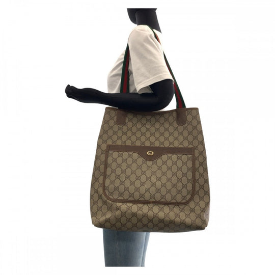 GUCCI Tote Bag 89 02 003 GG Supreme canvas, leather Brown Tote Bag Shoulder Bag Old Gucci Shelly Line Interlocking Women Used Authentic