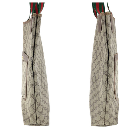 GUCCI Tote Bag 89 02 003 GG Supreme canvas, leather Brown Tote Bag Shoulder Bag Old Gucci Shelly Line Interlocking Women Used Authentic