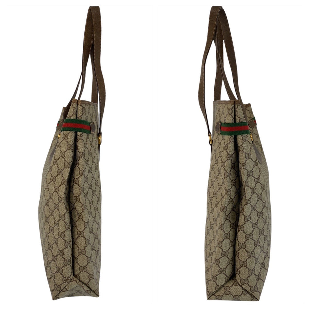 GUCCI Tote Bag 39 02 091 GG Supreme canvas, leather Beige Brown Gold Metal Tote Bag Shoulder Bag Sherry Line Old Gucci Women Used Authentic