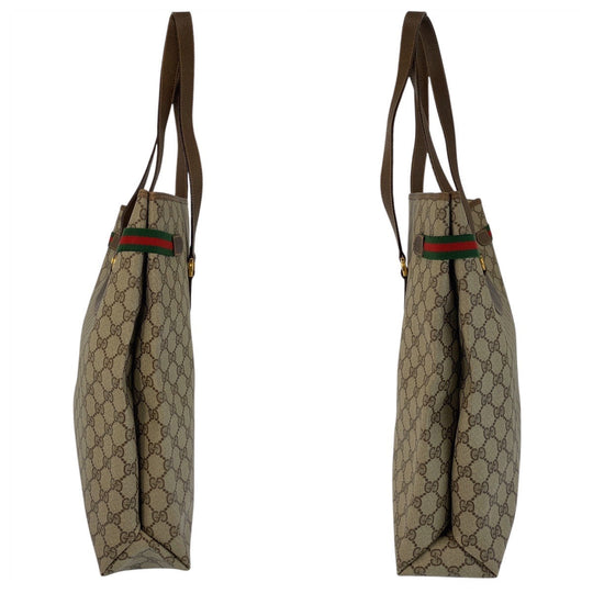 GUCCI Tote Bag 39 02 091 GG Supreme canvas, leather Beige Brown Gold Metal Tote Bag Shoulder Bag Sherry Line Old Gucci Women Used Authentic