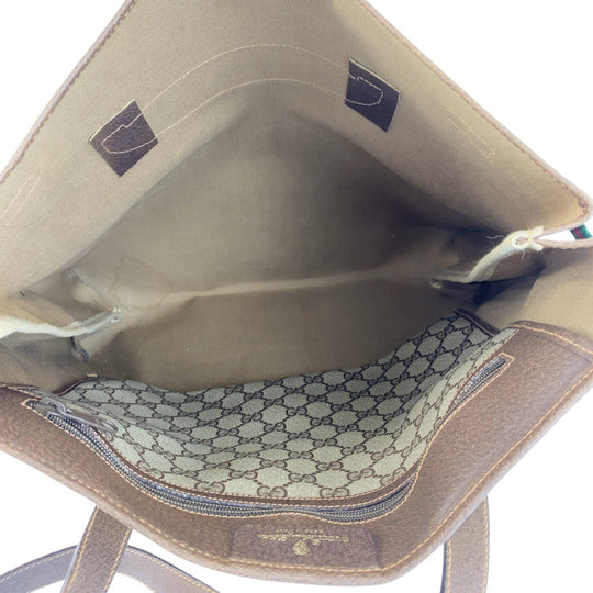 GUCCI Tote Bag 39 02 091 GG Supreme canvas, leather Beige Brown Gold Metal Tote Bag Shoulder Bag Sherry Line Old Gucci Women Used Authentic