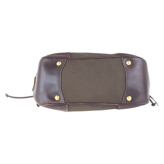 PRADA Shoulder Bag canvas Brown Gold Metal Logo jacquard