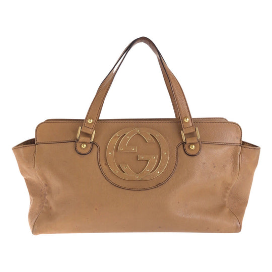 GUCCI Tote Bag 121551 leather Brown Gold Metal Interlocking G blondie studs