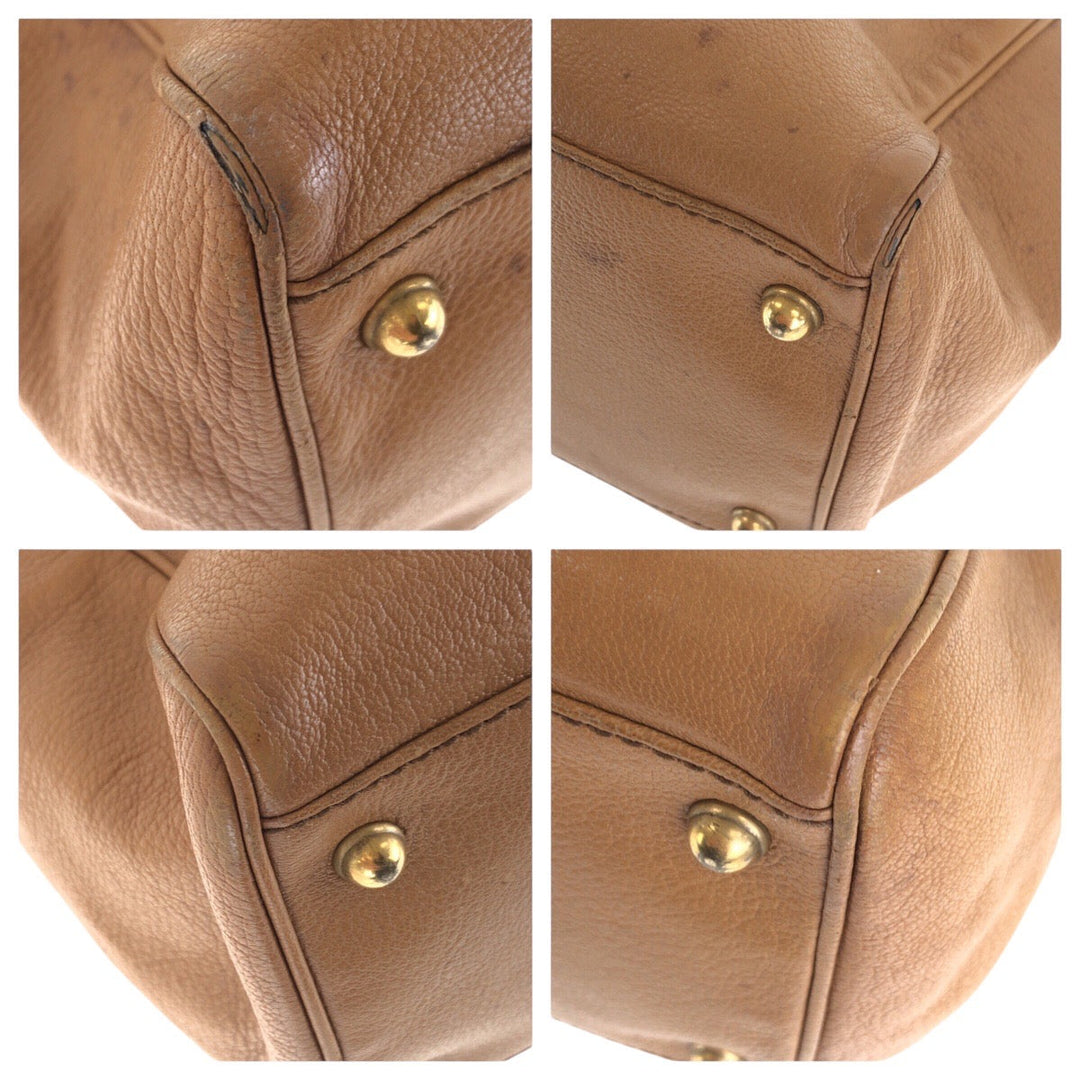 GUCCI Tote Bag 121551 leather Brown Gold Metal Interlocking G blondie studs