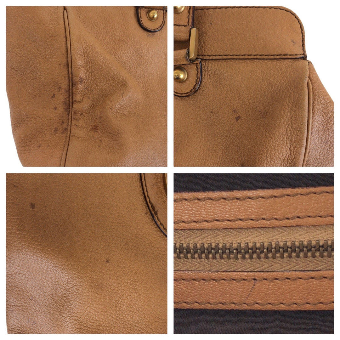 GUCCI Tote Bag 121551 leather Brown Gold Metal Interlocking G blondie studs