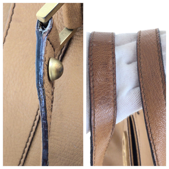 GUCCI Tote Bag 121551 leather Brown Gold Metal Interlocking G blondie studs