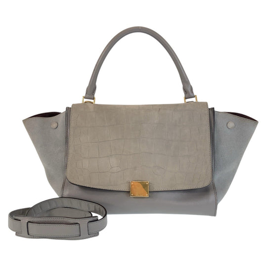 CELINE Handbag leather gray Embossing Trapeze Medium