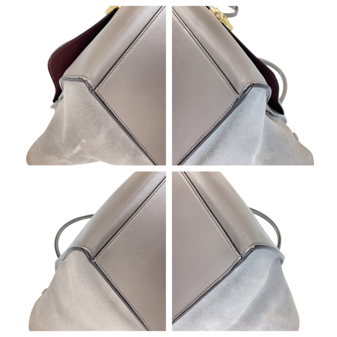 CELINE Handbag leather gray Embossing Trapeze Medium