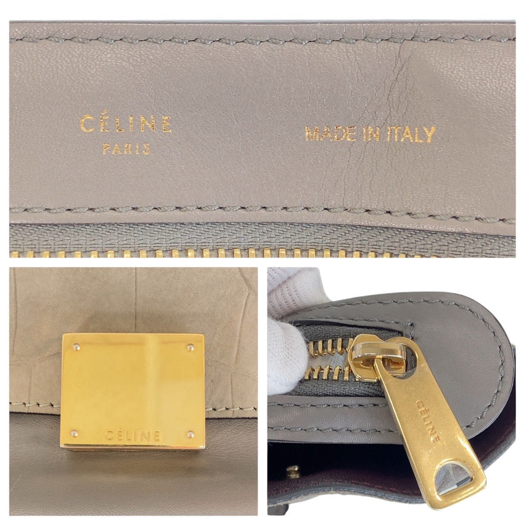 CELINE Handbag leather gray Embossing Trapeze Medium