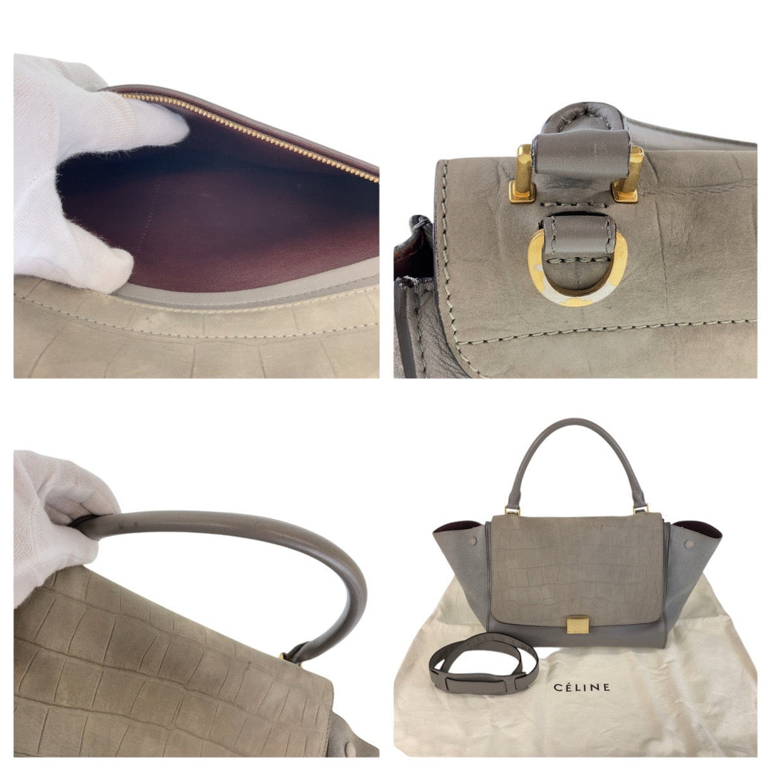 CELINE Handbag leather gray Embossing Trapeze Medium