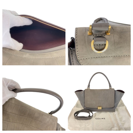 CELINE Handbag leather gray Embossing Trapeze Medium