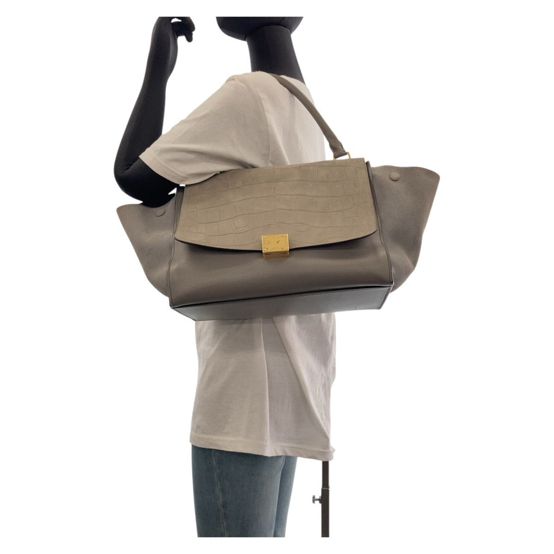 CELINE Handbag leather gray Embossing Trapeze Medium