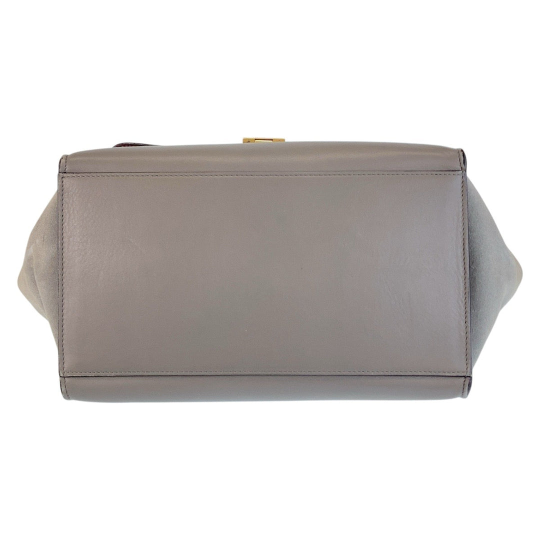 CELINE Handbag leather gray Embossing Trapeze Medium