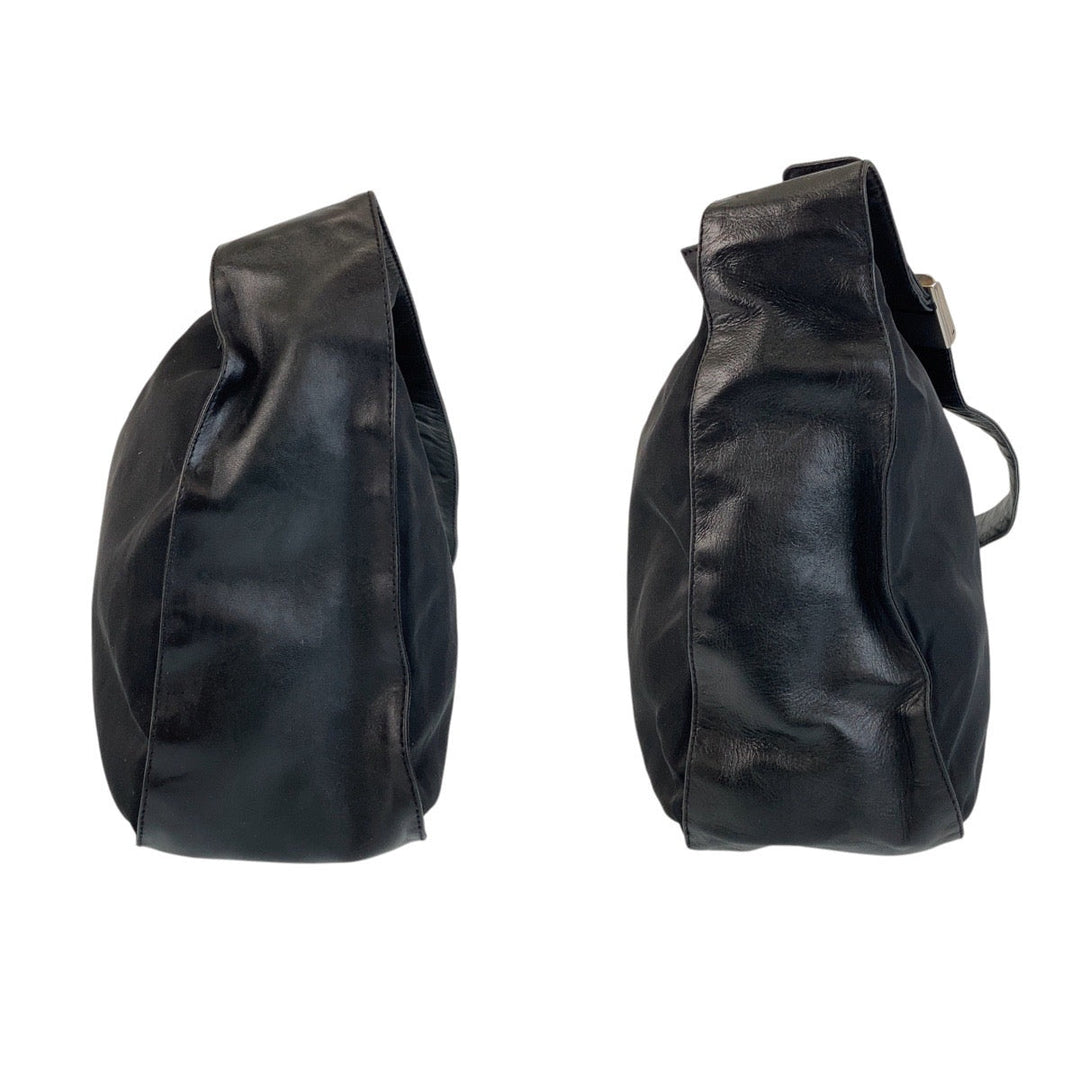 PRADA Shoulder Bag Nylon, Leather Black SilverMetal Test Triangle With logo Women Used Authentic