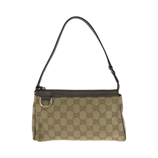 GUCCI Handbag 145750 canvas Brown Metallic Khaki Gray GoldMetal Handbag accessory pouch Women Used Authentic