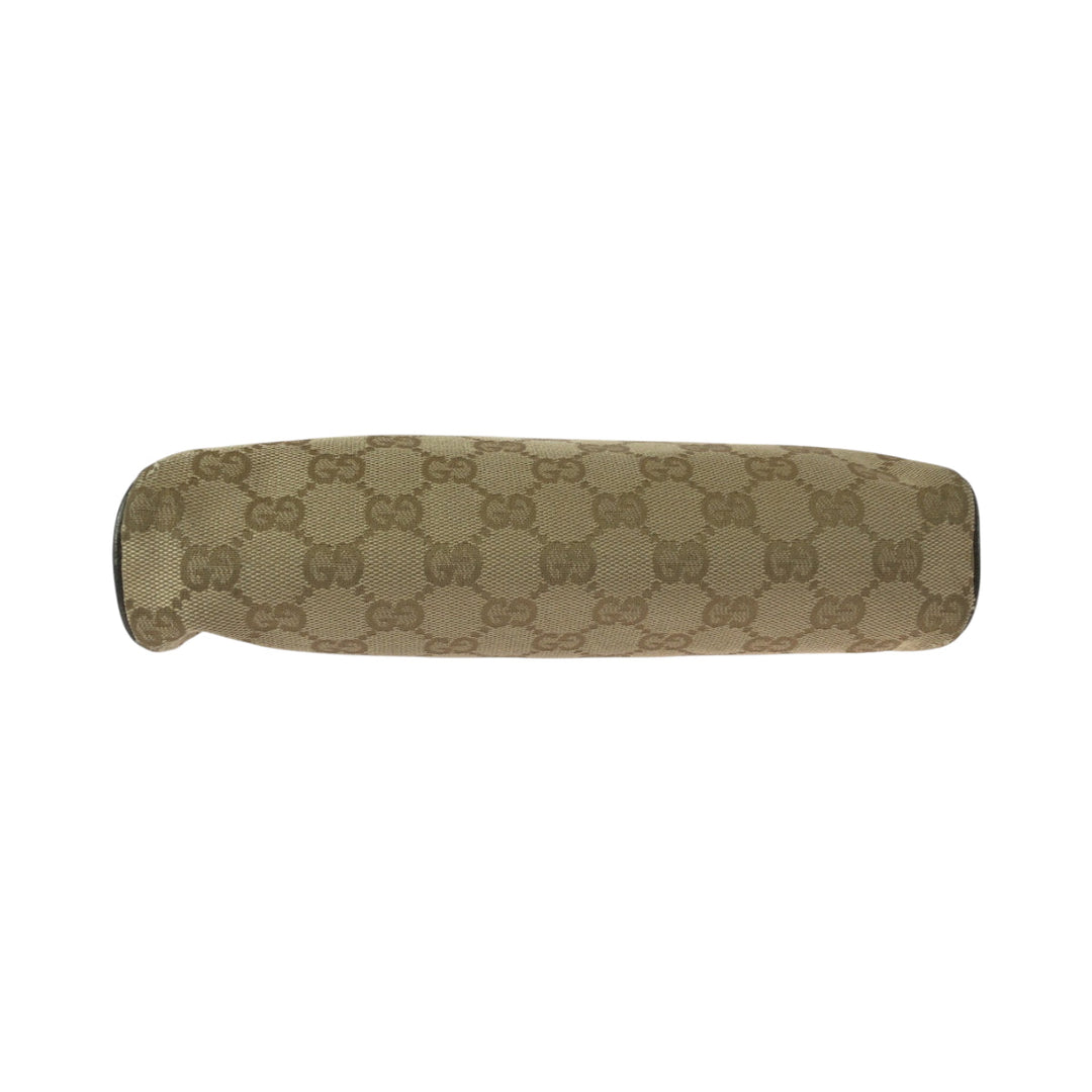 GUCCI Handbag 145750 canvas Brown Metallic Khaki Gray GoldMetal Handbag accessory pouch Women Used Authentic
