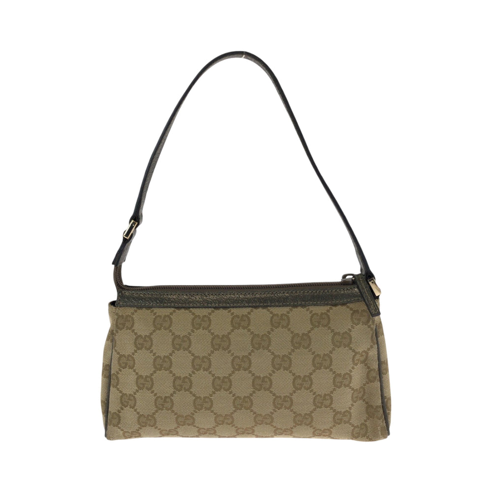 GUCCI Handbag 145750 canvas Brown Metallic Khaki Gray GoldMetal Handbag accessory pouch Women Used Authentic