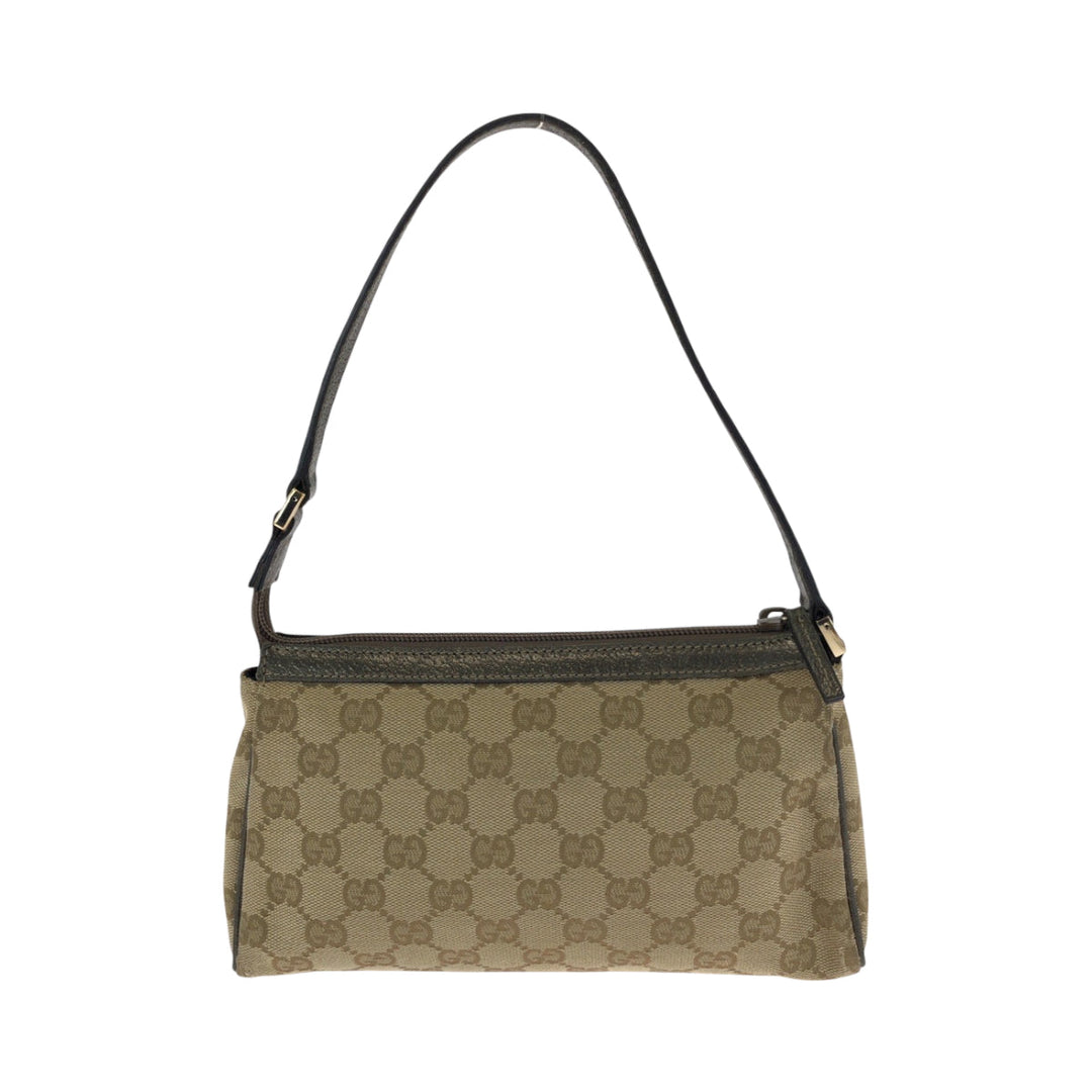 GUCCI Handbag 145750 canvas Brown Metallic Khaki Gray GoldMetal Handbag accessory pouch Women Used Authentic