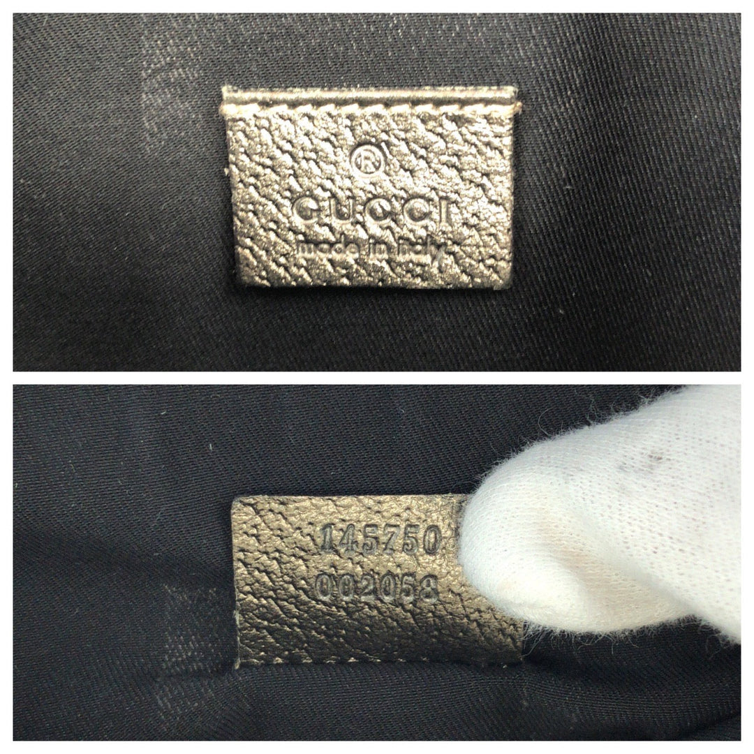 GUCCI Handbag 145750 canvas Brown Metallic Khaki Gray GoldMetal Handbag accessory pouch Women Used Authentic