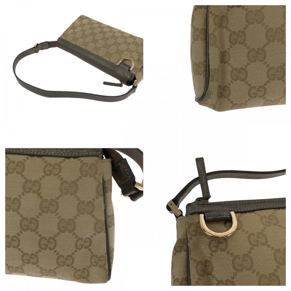 GUCCI Handbag 145750 canvas Brown Metallic Khaki Gray GoldMetal Handbag accessory pouch Women Used Authentic