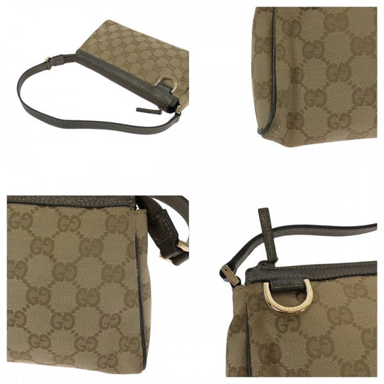 GUCCI Handbag 145750 canvas Brown Metallic Khaki Gray GoldMetal Handbag accessory pouch Women Used Authentic