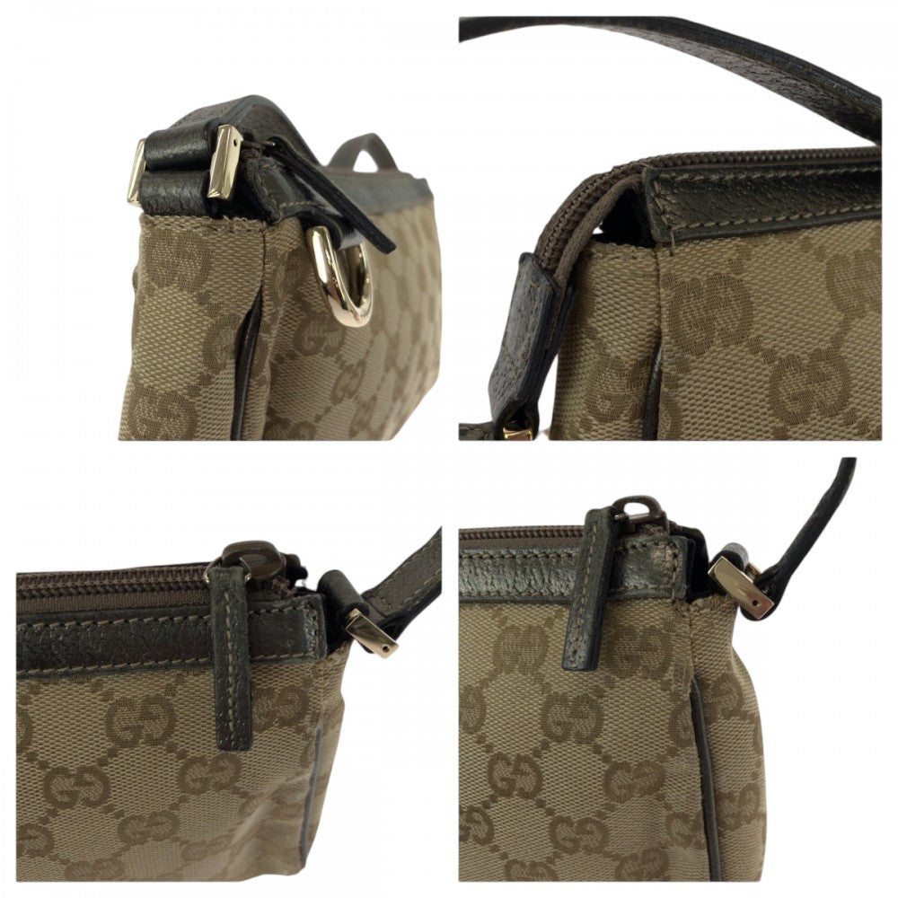GUCCI Handbag 145750 canvas Brown Metallic Khaki Gray GoldMetal Handbag accessory pouch Women Used Authentic