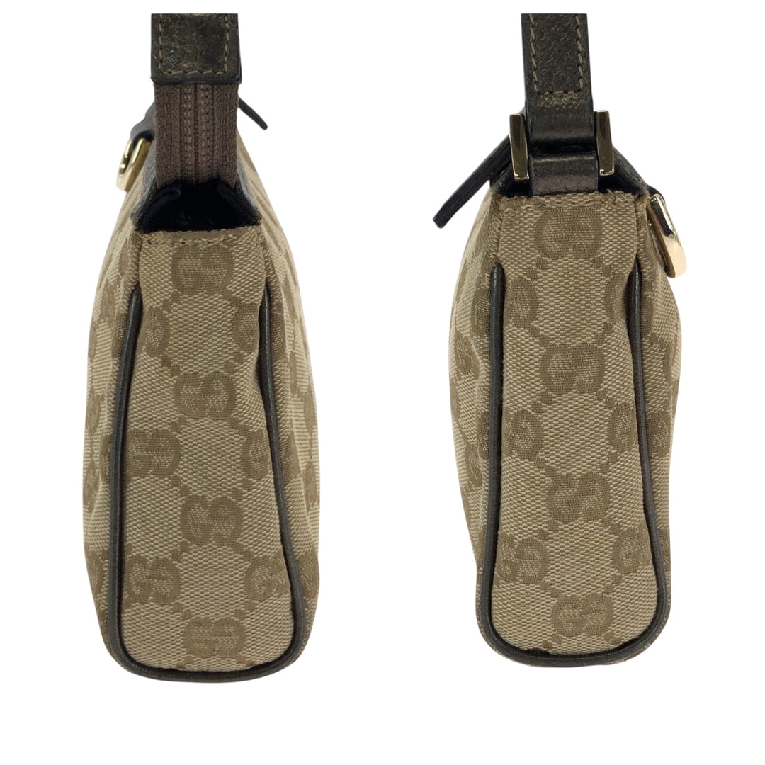 GUCCI Handbag 145750 canvas Brown Metallic Khaki Gray GoldMetal Handbag accessory pouch Women Used Authentic