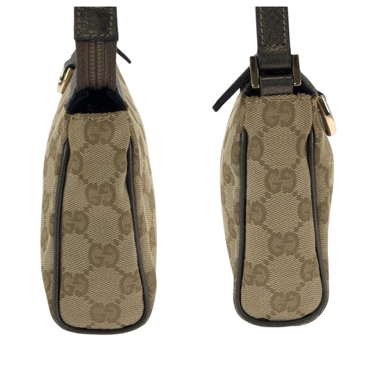 GUCCI Handbag 145750 canvas Brown Metallic Khaki Gray GoldMetal Handbag accessory pouch Women Used Authentic