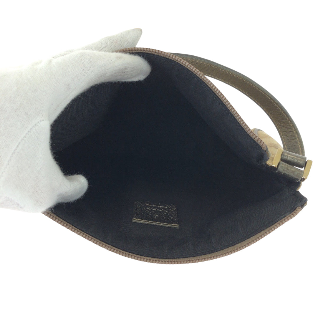 GUCCI Handbag 145750 canvas Brown Metallic Khaki Gray GoldMetal Handbag accessory pouch Women Used Authentic