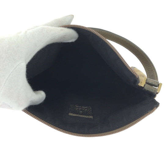 GUCCI Handbag 145750 canvas Brown Metallic Khaki Gray GoldMetal Handbag accessory pouch Women Used Authentic