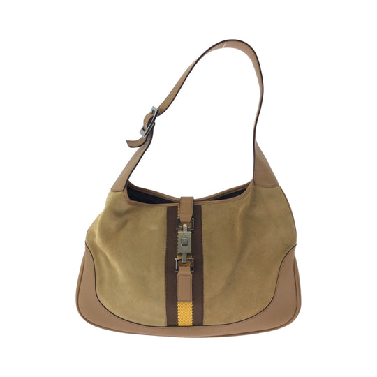 GUCCI Shoulder Bag 001 3306 Suede Camel Brown SilverMetal One Shoulder Bag Jackie Women Used Authentic