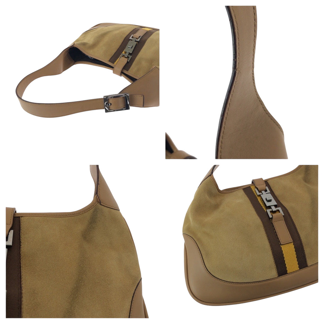 GUCCI Shoulder Bag 001 3306 Suede Camel Brown SilverMetal One Shoulder Bag Jackie Women Used Authentic