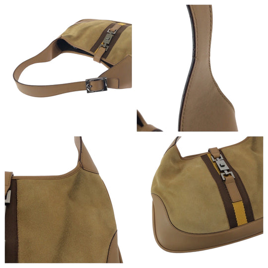 GUCCI Shoulder Bag 001 3306 Suede Camel Brown SilverMetal One Shoulder Bag Jackie Women Used Authentic