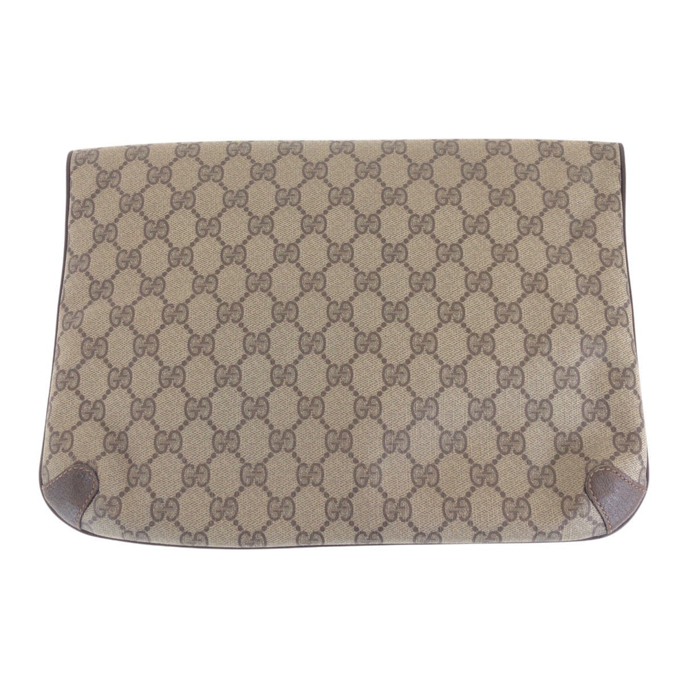 GUCCI Clutch bag 89 02075 GG Supreme Canvas Brown Beige Gold Metal Old Gucci