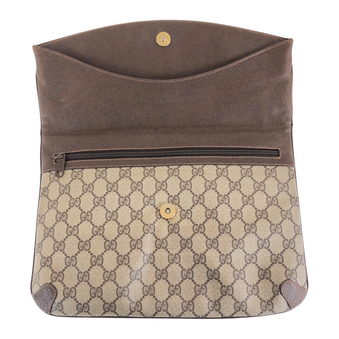 GUCCI Clutch bag 89 02075 GG Supreme Canvas Brown Beige Gold Metal Old Gucci