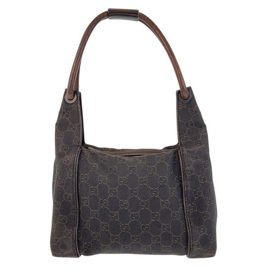 GUCCI Shoulder Bag 101333 GG canvas, leather Dark brown Shoulder Bag handbag Women Used Authentic