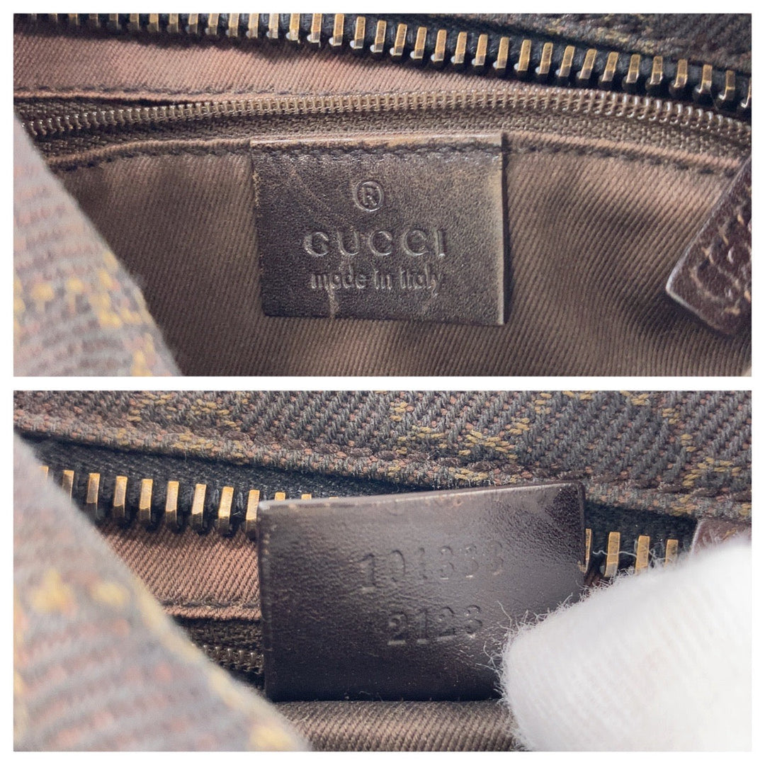 GUCCI Shoulder Bag 101333 GG canvas, leather Dark brown Shoulder Bag handbag Women Used Authentic
