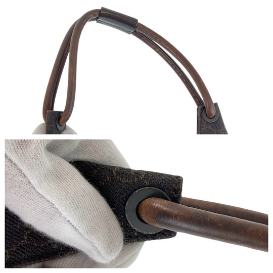 GUCCI Shoulder Bag 101333 GG canvas, leather Dark brown Shoulder Bag handbag Women Used Authentic