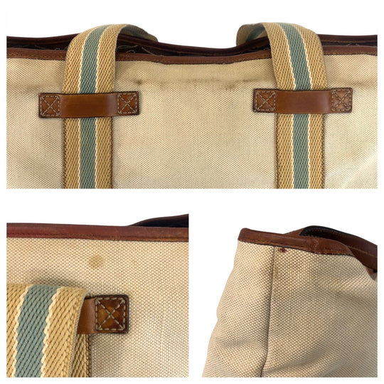 GUCCI Tote Bag 170594 canvas Beige Brown Gold Metal Sherry line