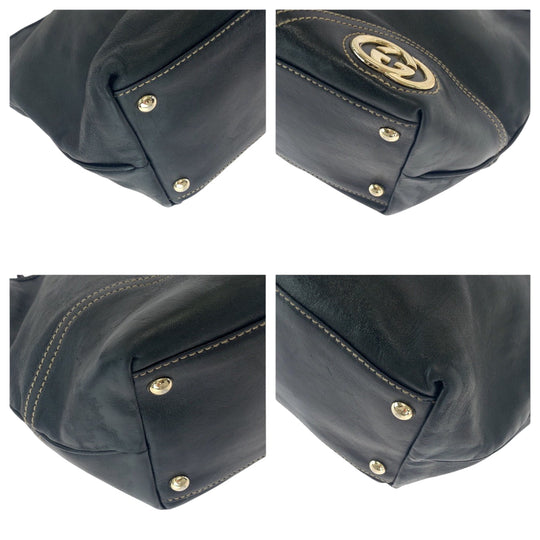 GUCCI Tote Bag 169946 leather Black GoldMetal Tote Bag Shoulder Bag Newbrit Women Used Authentic