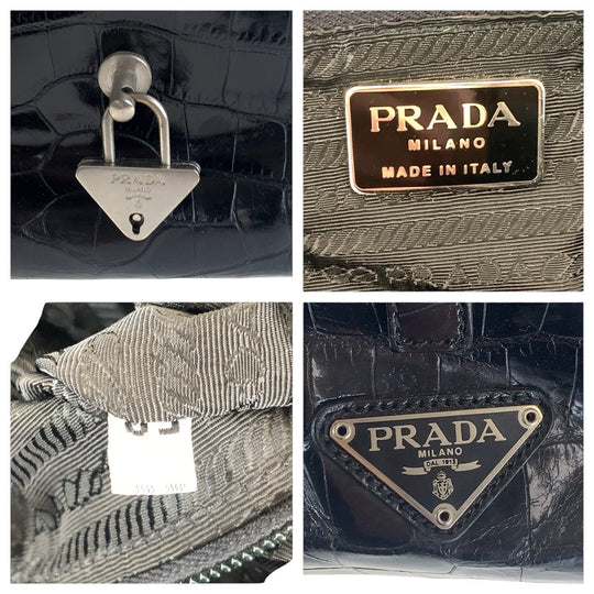 PRADA Shoulder Bag Nylon, Leather Black SilverMetal Shoulder Bag embossed Test Triangle With logo Women Used Authentic