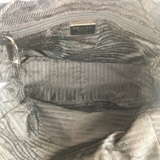 PRADA Shoulder Bag Nylon, Leather Black SilverMetal Shoulder Bag embossed Test Triangle With logo Women Used Authentic
