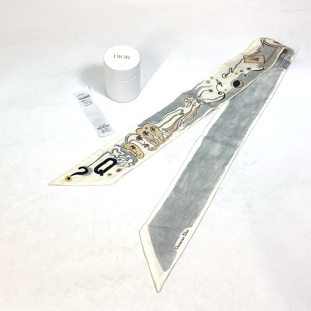 Dior scarf silk white Initials logo Q Mitsua Women Used Authentic