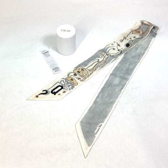 Dior scarf silk white Initials logo Q Mitsua Women Used Authentic