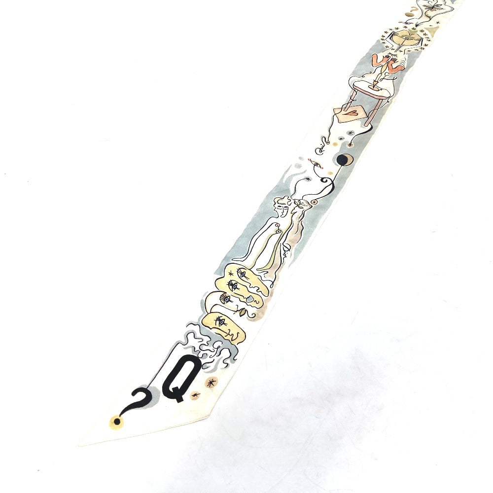 Dior scarf silk white Initials logo Q Mitsua Women Used Authentic