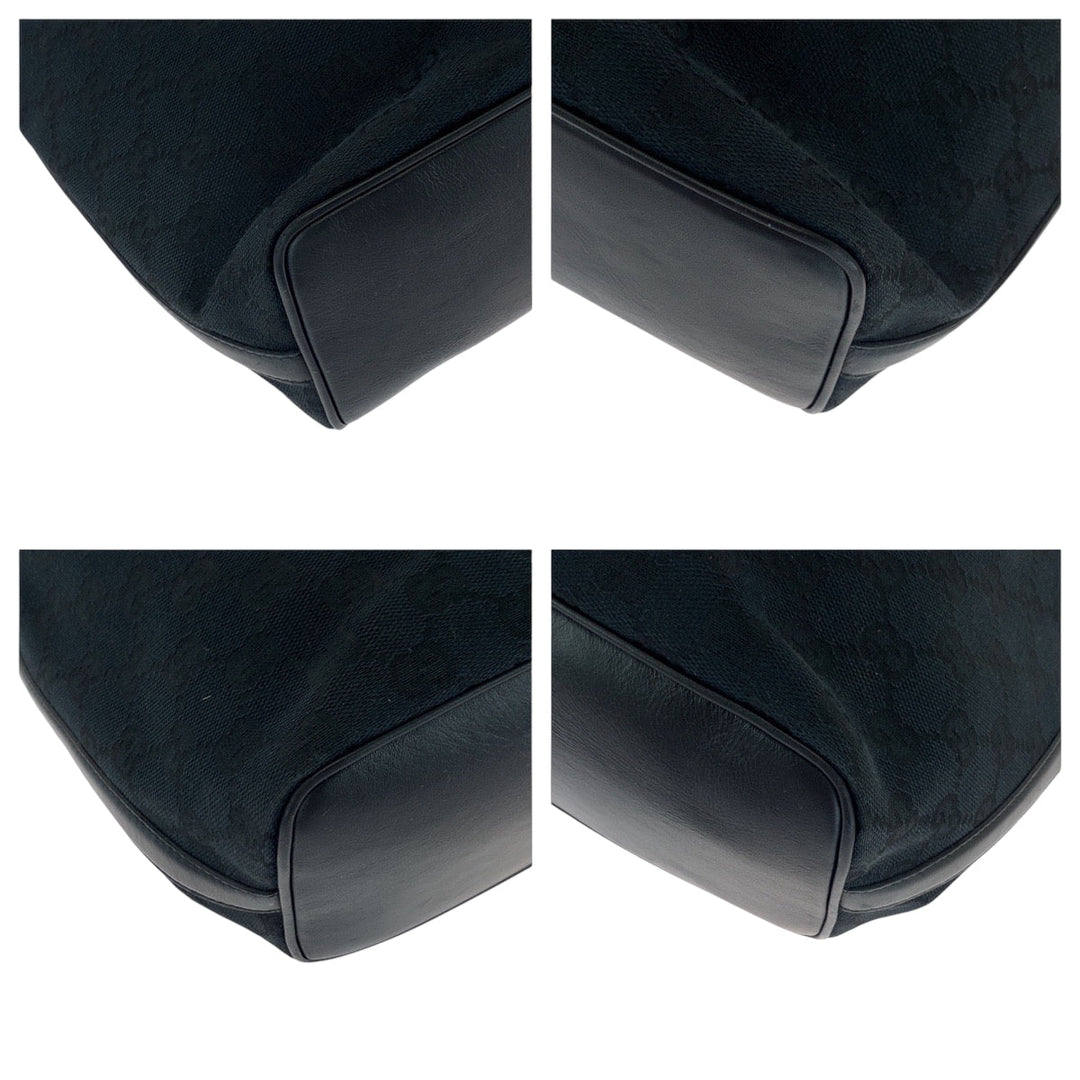 GUCCI Shoulder Bag 001 42870 GG canvas Black GoldMetal Hobo Shoulder Bag Women Used Authentic