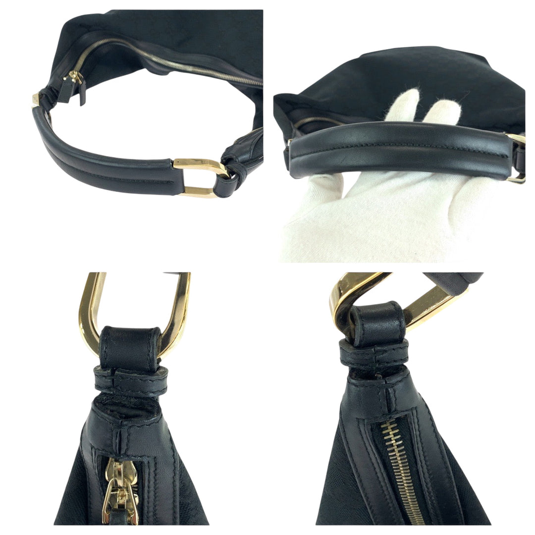 GUCCI Shoulder Bag 001 42870 GG canvas Black GoldMetal Hobo Shoulder Bag Women Used Authentic
